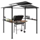 Kerti grillpavilon 250x160x250 cm kerti grillsátor dupla rétegű tetővel és oldalsó polcokkal, fekete
