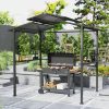 Kerti grillpavilon 250x160x250 cm kerti grillsátor dupla rétegű tetővel és oldalsó polcokkal, fekete