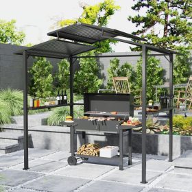   Kerti grillpavilon 250x160x250 cm kerti grillsátor dupla rétegű tetővel és oldalsó polcokkal, fekete