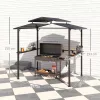 Kerti grillpavilon 250x160x250 cm kerti grillsátor dupla rétegű tetővel és oldalsó polcokkal, fekete