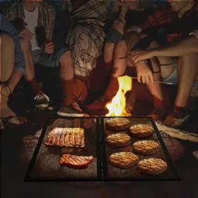   Összecsukható grillrács 91x91 cm fekete acél BBQ rács kültéri tűzhelyhez