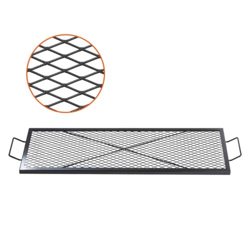 Tűzrakóra helyezhető téglalap alakú grillrács 1110x380 mm hordozható acél BBQ rács fogantyúval