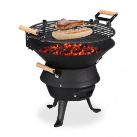   Grillsütő öntöttvas faszenes BBQ 35 cm átmérőjű hordozható grill 