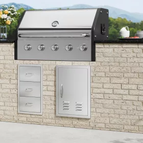   Egyszárnyú grillajtó 610x431 mm rozsdamentes acél kültéri BBQ szekrényajtó szellőzőnyílásokkal, akasztókkal