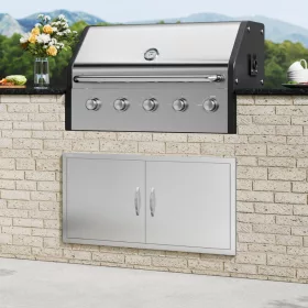   Kétszárnyú kültéri grill szekrényajtó 1067x534 mm rozsdamentes acél süllyesztett telepítés