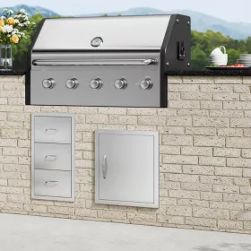   Kültéri konyha ajtófront egyajtós grillajtó 457x508 mm kerti rozsdamentes acél BBQ szekrényajtó akasztóval