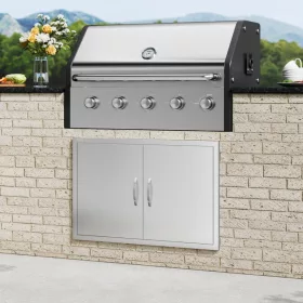   Dupla kültéri grillszekrény ajtó 889x610 mm, rozsdamentes acél, süllyesztett telepítés