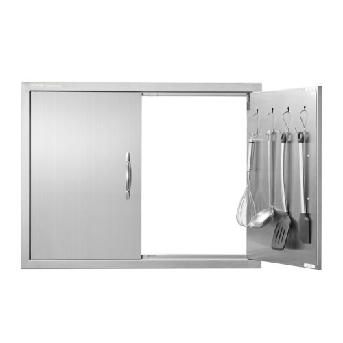 Rozsdamentes acél kétszárnyú konyhaszekrény ajtó front 787x609 mm duplafalú kültéri ajtó grillszigethez