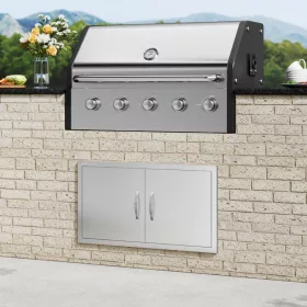   Rozsdamentes acél konyhaszekrény ajtó front 863x482 mm dupla kültéri ajtó grillszigethez, szekrényhez