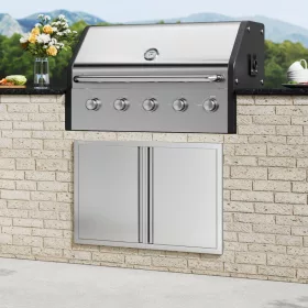   Grillajtó 914x610 mm dupla rozsdamentes acél szekrényajtó süllyesztett fogantyúval kültéri konyhához