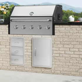   Inox kültéri konyha ajtófront egyszárnyú grillajtó 457x610 mm kültéri rozsdamentes BBQ ajtó állítható nyitásiránnyal