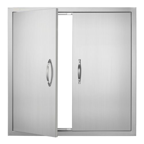 Rozsdamentes acél konyhaszekrény ajtó front 790x790 mm kétszárnyú, négyzetes kültéri ajtó grillszigethez