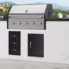   Matt fekete kültéri konyhaszekrény ajtó front 415x570 mm egyajtós porfestett ajtó grillszigethez