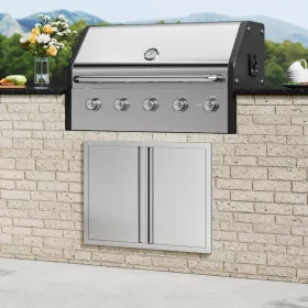   Dupla kültéri konyha ajtófront grillajtó 787x609 mm rozsdamentes kültéri BBQ ajtó süllyesztett fogantyúval
