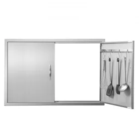   Grill ajtó kültéri kétszárnyú ajtó 990x660 mm rozsdamentes BBQ szekrényajtó, süllyesztett telepítéshez