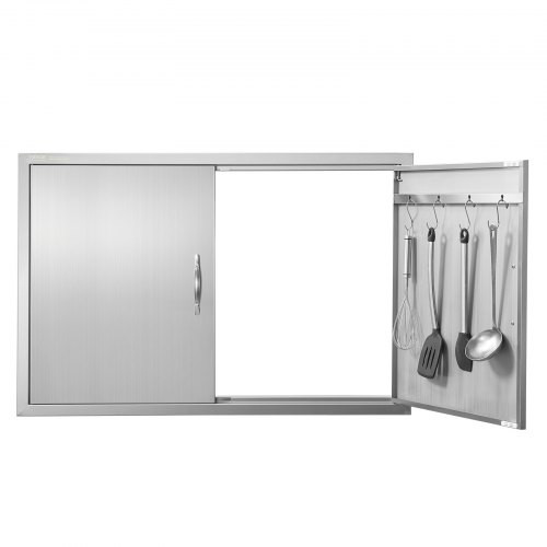 Grill ajtó kültéri kétszárnyú ajtó 990x660 mm rozsdamentes BBQ szekrényajtó, süllyesztett telepítéshez