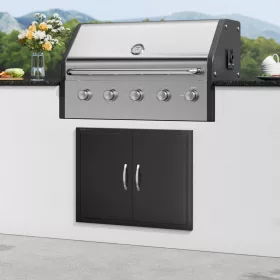   Fekete kültéri konyhaszekrény ajtó front 788x610 mm kétszárnyú matt fekete porfestett ajtó grillszigethez
