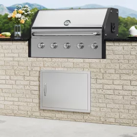   Egyajtós grillajtó 685x508 mm rozsdamentes acél kültéri BBQ szekrényajtó fogantyúval 