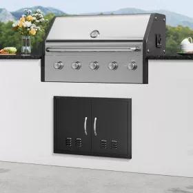   Matt fekete dupla kültéri grillajtó – 762 x 533 mm – Szellőzőnyílásos kivitel grillszigethez
