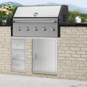   Rozsdamentes acél konyhaszekrény ajtó front 508x686 mm egyajtós kültéri ajtó grillszigethez