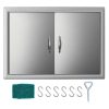 Rozsdamentes acél grillajtó dupla falú kültéri ajtó 71x48 cm kétrétegű inox BBQ ajtó fogantyúval