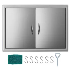   Rozsdamentes acél grillajtó dupla falú kültéri ajtó 71x48 cm kétrétegű inox BBQ ajtó fogantyúval
