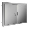 Rozsdamentes acél grillajtó dupla falú kültéri ajtó 71x48 cm kétrétegű inox BBQ ajtó fogantyúval