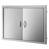Rozsdamentes acél grillajtó dupla falú kültéri ajtó 71x48 cm kétrétegű inox BBQ ajtó fogantyúval