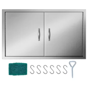   Rozsdamentes acél grillajtó 99x66 cm inox kültéri dupla BBQ ajtó kültéri konyhához