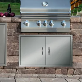   Rozsdamentes acél grillajtó 99x66 cm inox kültéri dupla BBQ ajtó kültéri konyhához