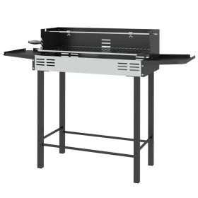   Grillsütő faszén grill és nyárs egyben grill forgatónyárssal 118x32x90 cm fekete BBQ grillező