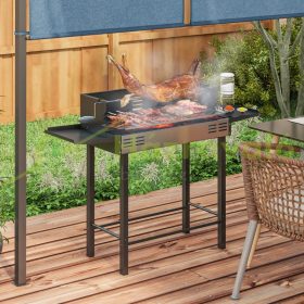   Grillsütő faszén grill és nyárs egyben grill forgatónyárssal 118x32x90 cm fekete BBQ grillező