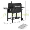 Charcoal grill BBQ-Grill and smoker in one, with adjustable charcoal compartment and side shelves 124x66x112 cm black