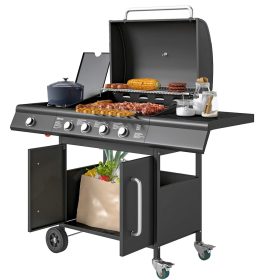   Gázgrill BBQ grill kocsi 129x56x110 cm 4 égővel+1 oldalsó égő