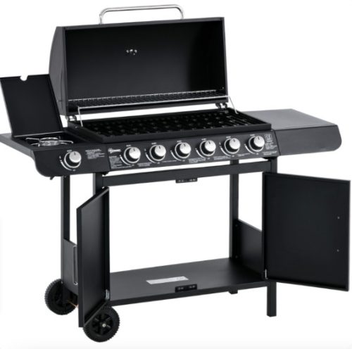 Gázgrill BBQ grill kocsi 135x50x100 cm 6 égővel+1 oldalsó égő