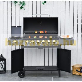  Gázgrill BBQ grill kocsi 135x50x100 cm 6 égővel+1 oldalsó égő