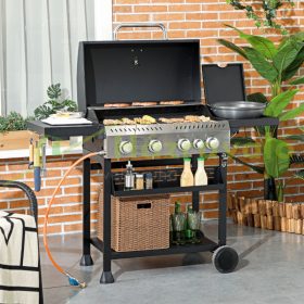   Gázgrill BBQ grill kocsi 135x53x101 cm 4 égős gázgrill és 1 oldalégő