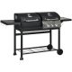 Gas grill and charcoal grill BBQ grill cart 161x53x101 cm with 3 burners, thermometer and warming trays