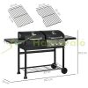 Gas grill and charcoal grill BBQ grill cart 161x53x101 cm with 3 burners, thermometer and warming trays