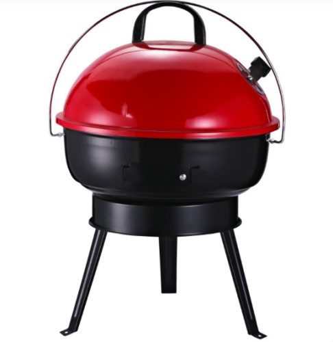 Barbecue grill with openable spherical grill portable charcoal BBQ red-black