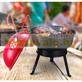   Grillsütő felnyitható fedeles gömbgrill hordozható faszenes BBQ piros-fekete
