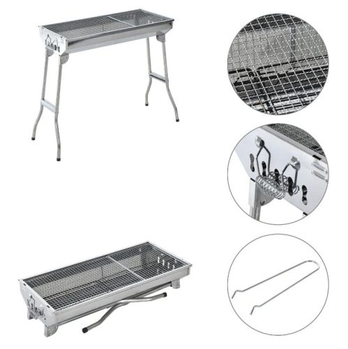 Stainless steel grill with folding legs 73x33 cm