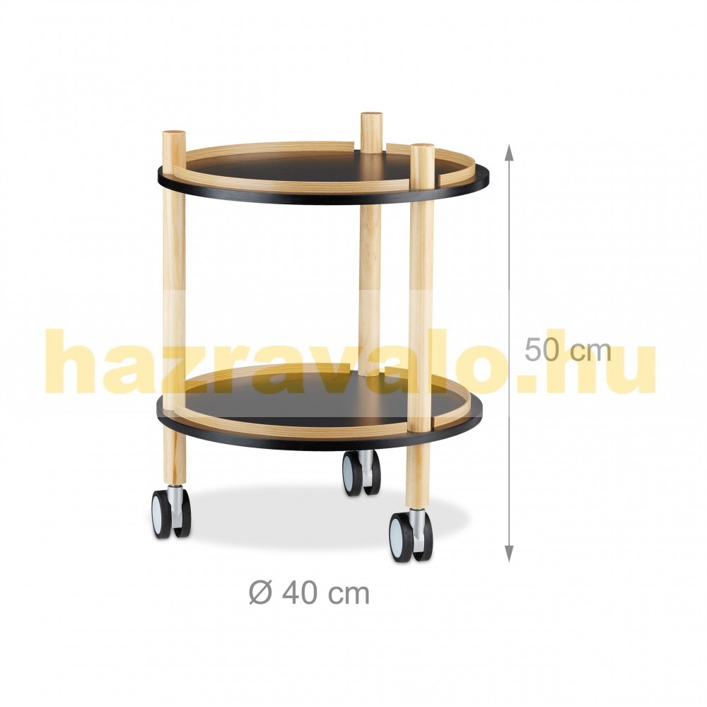 Zsúrkocsi, modern kialakítású gurulós kis asztal, kör alakú