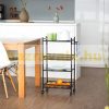 Narrow trolley on wheels with 2 shelves and 2 baskets in black