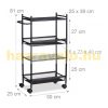 Narrow trolley on wheels with 2 shelves and 2 baskets in black