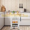 Kitchen trolley, rolling kitchen trolley with foldable bamboo worktop, drawer and removable basket