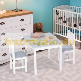   Gyerekbútor szett 3 részes gyermek ülőgarnitúra fenyőfa szürke fehér színben