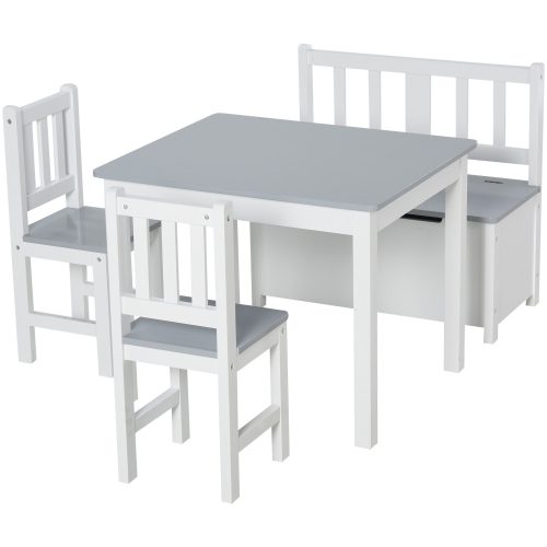 Children's furniture set 4-piece children's seating set children's storage bench in gray white color