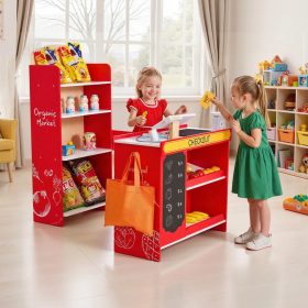   Gyermek fa játékbolt élelmiszerbolt játékkészlet pénztárral és futószalaggal