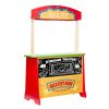 Fa bábszínház függönyökkel kétoldalas fa játék krétatáblával és pénztárgéppel, piaci stand 3 éves kortól